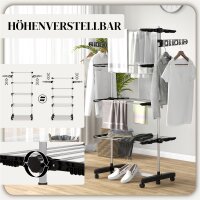 Wäschenständer Wäschetrockner 5 Ebenen, klappbar, One-Klick-System, 142 cm x 55 cm x1 72 cm, Schwarz + Silber