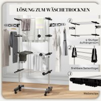 Wäschenständer Wäschetrockner 5 Ebenen, klappbar, One-Klick-System, 142 cm x 55 cm x1 72 cm, Schwarz + Silber