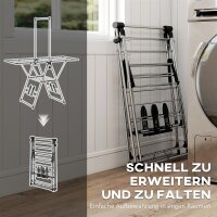 Wäscheständer faltbar Standtrockner mit verstellbare Flügel, Schuhhaltern, Edelstahl, 156,5 x 68 x 192 cm, Silber