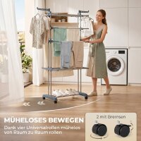 Faltbarer Wäscheständer mit 5 Ebenen, auf Rollen, Seitenflügel, Grau
