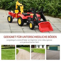 Trettraktor mit Anhänger, Frontlader, verstellbarer Schaufel, Traktor Tretfahrzeug für Kinder ab 3 Jahren Rot
