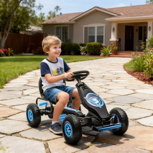 Kinder-Gokart, mit Pedalen, verstellbarem Sitz, In- und Outdoor, ab 5 Jahren, blau+schwarz, 121 x 58 x 61 cm