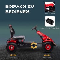 Gokart Tretauto mit Handbremse, verstellbarem Sitz, Vor- und Rückwärtsgang, bis 50kg für Kinder 5-12 Jahren Rot