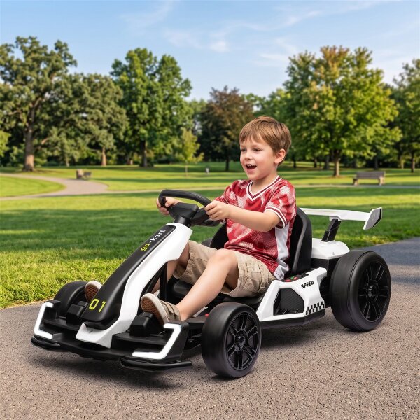 4 V Elektro Go-Kart für Kinder Bis 12 Km/h Gokart mit Drift-Funktion, 2 Motoren verstellbarem Sitz Sanftanlauf