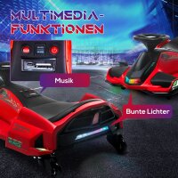 Elektrisches Go-Kart für Kinder, Gummiräder, 3-8 km/h, mit Lichtern und Musikfunktion, Rot