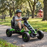 Gokart mit Pedalen, Tretauto für Kinder mit Bremse, rutschfeste Räder, Metallrahmen, 3-6 Jahre, Grün