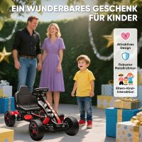Gokart mit Pedalen, Tretauto für Kinder mit Bremse, rutschfeste Räder, Metallrahmen, 3-6 Jahre, Rot