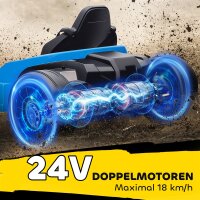24V Elektrisches Go-Kart, Drift-Modus, verstellbarer Sitz, 5-Punkt-Sicherheitsgurt, Musikfunktion, 6-12 Jahre Blau