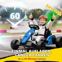 24V Elektrisches Go-Kart, Drift-Modus, verstellbarer Sitz, 5-Punkt-Sicherheitsgurt, Musikfunktion, 6-12 Jahre Blau