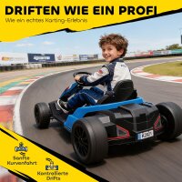 24V Elektrisches Go-Kart, Drift-Modus, verstellbarer Sitz, 5-Punkt-Sicherheitsgurt, Musikfunktion, 6-12 Jahre Blau