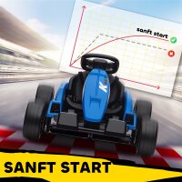 24V Elektrisches Go-Kart, Drift-Modus, verstellbarer Sitz, 5-Punkt-Sicherheitsgurt, Musikfunktion, 6-12 Jahre Blau