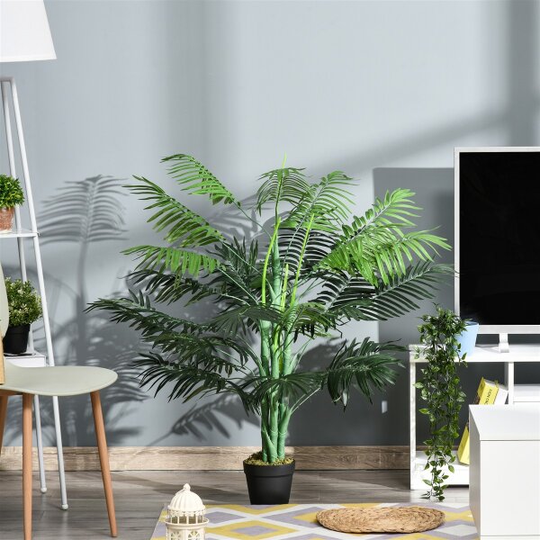 Künstliche Palme 125cm Groß Kunstpflanze mit 18 Palmenwedel im Topf für Wohnzimmer Balkon