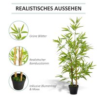 Künstlicher Bambus, Kunstpflanze, Dekopflanze mit Topf, Kunstbaum, Baumdekoration, 120 cm