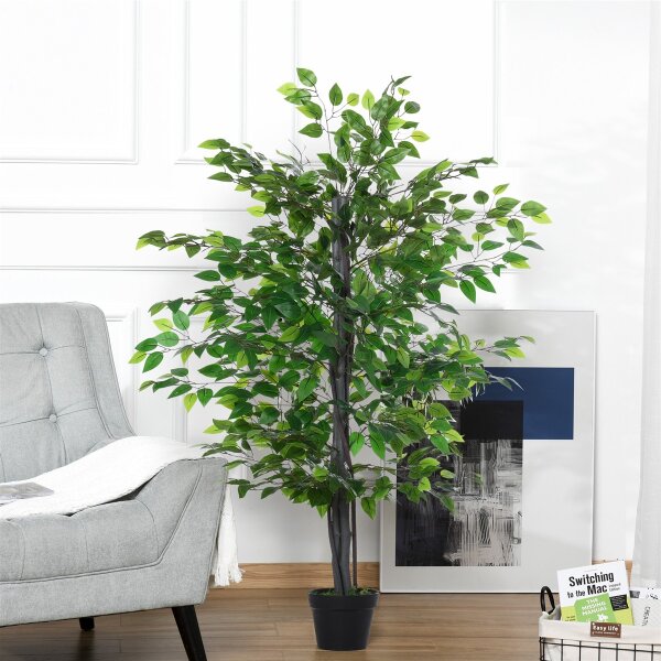 Künstlicher Ficus-baum groß 145 cm, Kunstbaum, Kunstpflanze, Plastik Künstliche Pflanzen im Topf, Fake Plant wie echt für Wohnzimmer Schlafzimmer Büro Garten Moderne Dekoration Geschenk