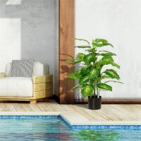 Kunstpflanze, Kunststoff-Pflanze, Zementtopf, Indoor und Outdoor, 95 cm, Grün