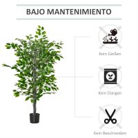 Künstlicher Baum, Ficus-Kunstpflanze, realistisches Aussehen, Zementtopf, 135 cm, pflegeleicht, Kunststoff, Grün