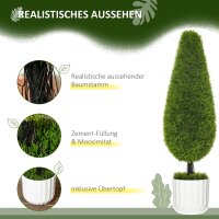 2er-Set Kunstpflanze inklusive Übertopf und Kunstmoos; Künstliche Zypresse, Weiß + Grün