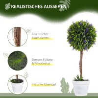 2er-Set Kunstpflanze inkl. Übertopf und Kunstmoos, künstliche Lavendelstämmchen,  Weiß + Grün + Lila