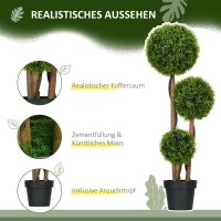 Künstlicher Buchsbaum groß 110cm, UV-beständige Kunstpflanze mit 3 Kugeln für Wohnzimmer Schlafzimmer Büro Garten
