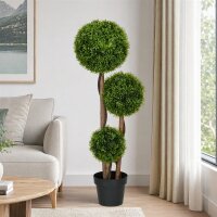 Künstlicher Buchsbaum groß 110cm, UV-beständige Kunstpflanze mit 3 Kugeln für Wohnzimmer Schlafzimmer Büro Garten