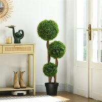 Künstlicher Buchsbaum groß 110cm, UV-beständige Kunstpflanze mit 3 Kugeln für Wohnzimmer Schlafzimmer Büro Garten
