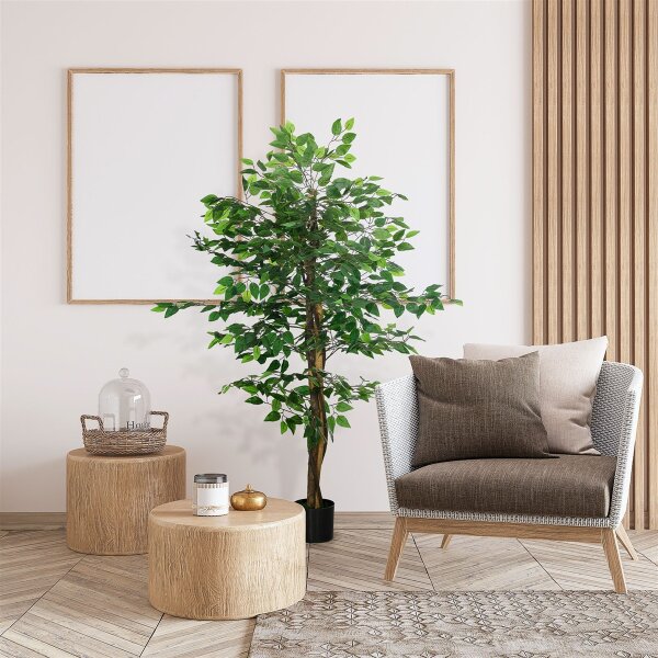Ficusbaum Kunstpflanze, naturgetreu, 150 cm hoch, mit Topf, Grün