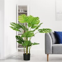 Kunstpflanze Realistische Kunstpflanze Monstera Deliciosa,1 Übertopf und Zementerde,17,5 cm x 17,5 cm x 120 cm, Grün