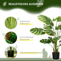 Kunstpflanze Realistische Kunstpflanze Monstera Deliciosa,1 Übertopf und Zementerde,17,5 cm x 17,5 cm x 120 cm, Grün