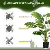 Kunstpflanze Realistische Kunstpflanze Monstera Deliciosa,1 Übertopf und Zementerde,17,5 cm x 17,5 cm x 120 cm, Grün