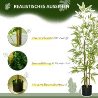 Bambus-Kunstbaum 2er-Set, 3 Stämme, pflegeleicht, 120 cm, Zementtopf, Grün