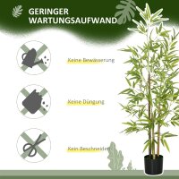 Bambus-Kunstbaum 2er-Set, 3 Stämme, pflegeleicht, 120 cm, Zementtopf, Grün