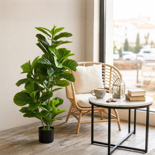 Künstliche Ficus-Pflanze, 110 cm hoch mit 90 Blättern & Topf für Wohnzimmer