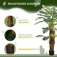 Künstliche Palme, 1,6 m, realistische Zweige, Dekorationspflanze, Kunststoff, mit Topf, Braun+Grün