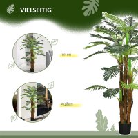 Künstliche Palme, 1,6 m, realistische Zweige, Dekorationspflanze, Kunststoff, mit Topf, Braun+Grün