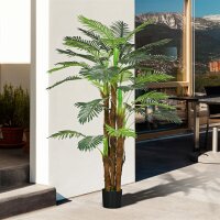 Künstliche Palme, 1,6 m, realistische Zweige, Dekorationspflanze, Kunststoff, mit Topf, Braun+Grün