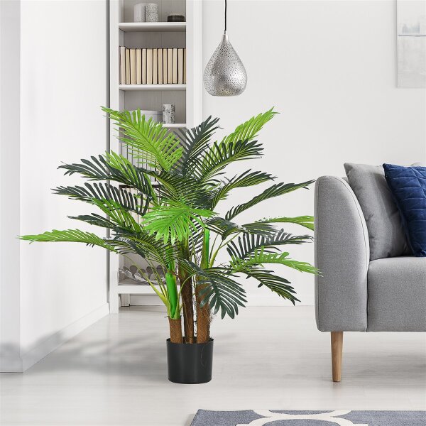 Künstliche Palme, 1 m, realistische Zweige, Dekorationspflanze, Kunststoff, mit Topf, Braun+Grün