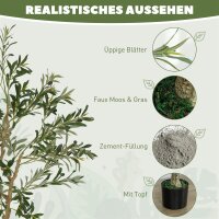 Kunstpflanze, Künstlicher Olivenbaum, 150 cm, 720 Blätter, 40 Oliven, stabiler Blumentopf, Dekorationspflanze, Grün