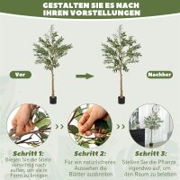 Kunstpflanze, Künstlicher Olivenbaum, 150 cm, 720 Blätter, 40 Oliven, stabiler Blumentopf, Dekorationspflanze, Grün