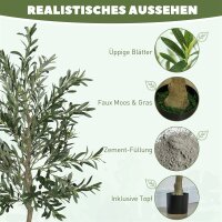 Kunstpflanze, Künstlicher Olivenbaum, 180 cm, 900 Blätter, 40 Oliven, stabiler Blumentopf, Dekorationspflanze, Grün