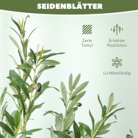 Kunstpflanze, Künstlicher Olivenbaum, 180 cm, 900 Blätter, 40 Oliven, stabiler Blumentopf, Dekorationspflanze, Grün