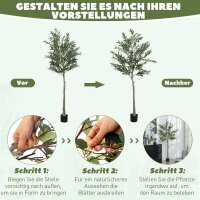 Kunstpflanze, Künstlicher Olivenbaum, 180 cm, 900 Blätter, 40 Oliven, stabiler Blumentopf, Dekorationspflanze, Grün