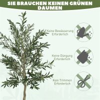 Kunstpflanze, Künstlicher Olivenbaum, 180 cm, 900 Blätter, 40 Oliven, stabiler Blumentopf, Dekorationspflanze, Grün