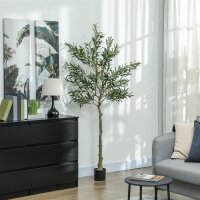 Kunstpflanze, Künstlicher Olivenbaum, 180 cm, 900 Blätter, 40 Oliven, stabiler Blumentopf, Dekorationspflanze, Grün