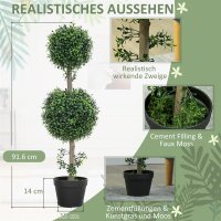 2er-Set Kunstpflanzen, Künstliche Buchsbaum-Pflanzen, UV-geschützt, mit Topf, Grün