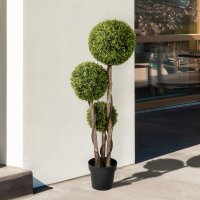 Künstlicher Buchsbaum, Kunstpflanze, realistisches Aussehen, Outdoor, Grün + Schwarz
