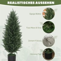 2er-Set Künstliche Zypressen, Kunstbäume mit 831 Blättern, mit Zementtopf, UV-beständig, Kunstpflanze, 90 cm, Grün