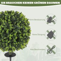 2er-Set Kunstpflanzen, Künstliche Buchsbaumkugeln mit Bodenpfahl, für drinnen und draußen, UV-beständig, Grün