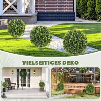 2er-Set Kunstpflanzen, Künstliche Buchsbaumkugeln mit Bodenpfahl, für drinnen und draußen, UV-beständig, Grün