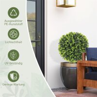 2er-Set Kunstpflanzen, Künstliche Buchsbaumkugeln mit Bodenpfahl, für drinnen und draußen, UV-beständig, Grün