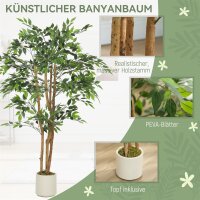 Künstlicher Banyanbaum Kunstpflanze mit Massivholzstamm, Topf, für Wohnzimmer Schlafzimmer Büro 65 x 65 x 150 cm Grün